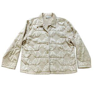 Essentials Quilted Chore Coat Jacket Neutral Beige Embroidered Cotton Plus Size